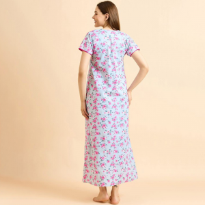 Blue Pure Cotton Printed Maxi Nightdress